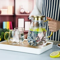 1 6l diamond transparent glass teapot set hot cold water jug transparent coffee pot home water kettle heat resistant teapot set