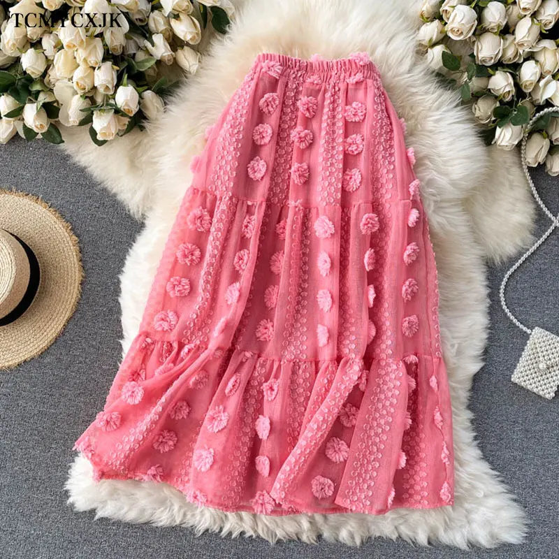 

Women Summer Spring 2021 New Peach Pleated Skirt Female Fashion Floral Beach Bohemian Maxi Skirts Ladies Rayon Boho Long Skirts