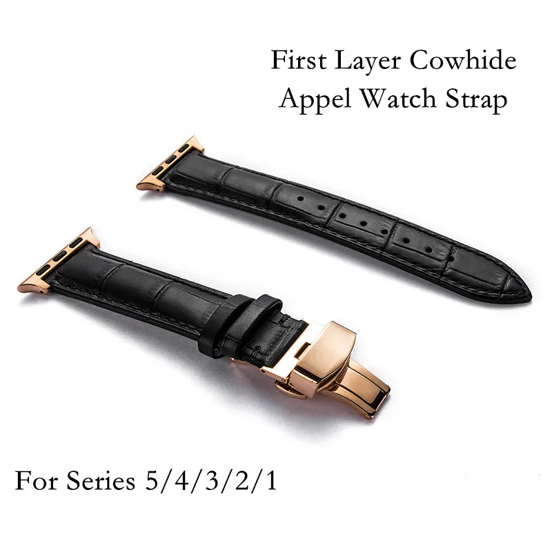 Ремешок из воловьей кожи для Apple Watch Band First Layer браслет iWatch 44 мм 40 5/4/3/2/1 аксессуары