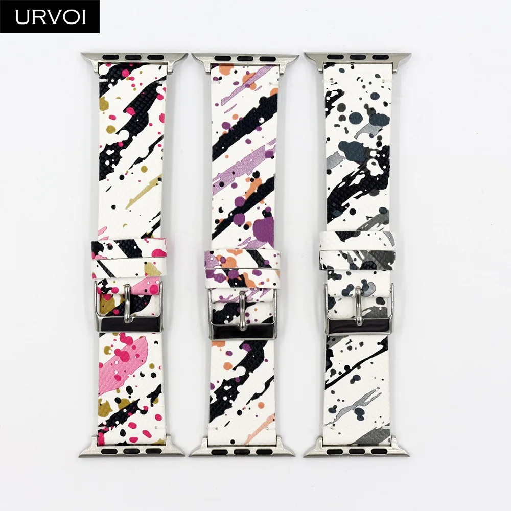 Urvoi Браслет для Apple Watch серии 7 6 SE5 4 3 из микрофибры с рисунком граффити, ремешок iWatch 41 45 мм из искусственной кожи с современным дизайном.