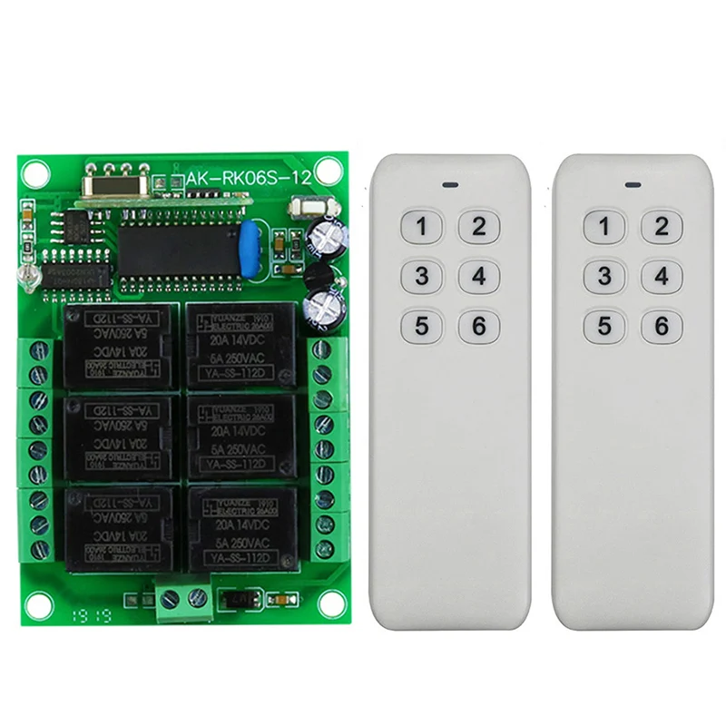 

DC12V 6CH 6 CH Wireless Remote Control LED Light Switch Relay Output Radio control RF Transmitter And 315/433MHz Receiver garage