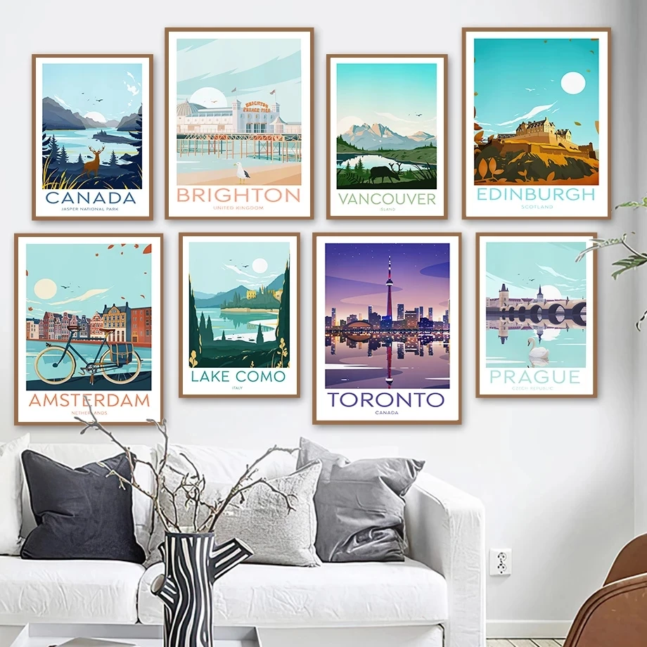 

Canada Prague Italy Scotland World City Wall Art Canvas Painting Nordic Posters And Prints Wall Pictures For Living Room Decor