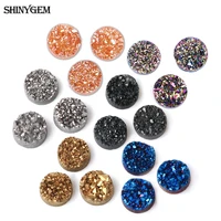 shinygem 5pcs 4 12mm natural round crystal druzy stone rainbow geode mineral charm beads for diy jewelry making rings necklace