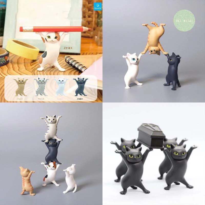 

5Pcs/set Carrying Coffin Cat Pen Holder Home Decoration Animal Statue Handmade Creative Desktop Ornaments Collection Animation