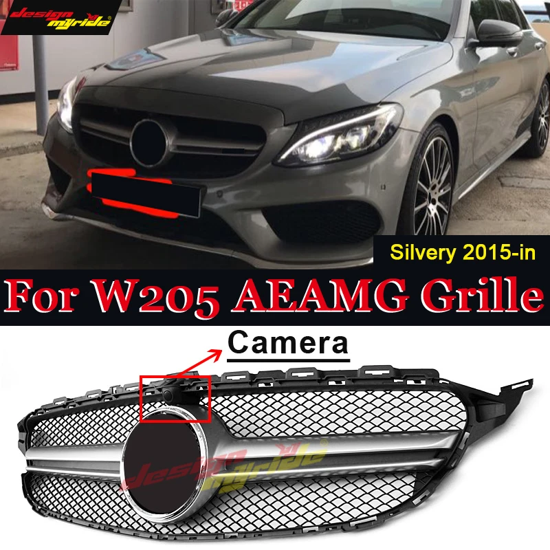 W205 из АБС пластика и серебряная Спортивная передняя решетка без эмблемы для Benz c
