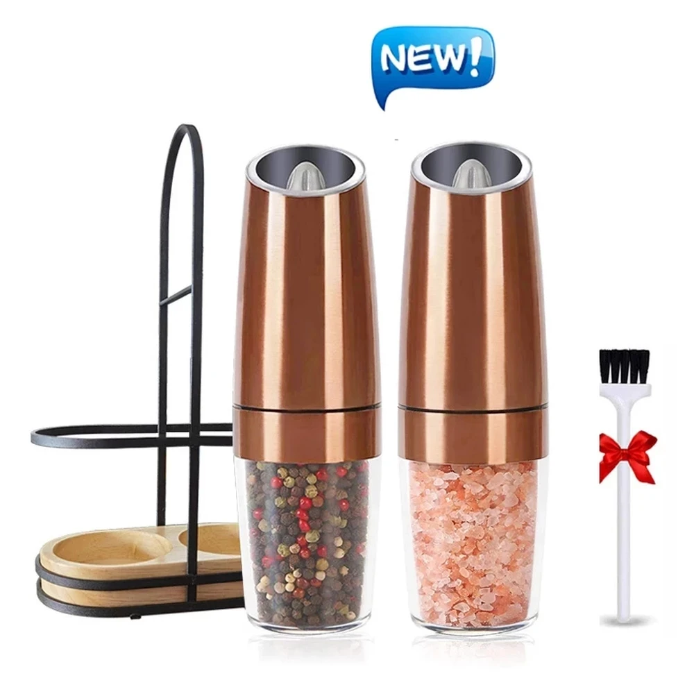 

Electric Pepper Mill Set,Gravity Induction Salt and Pepper Grinder,with LED Light for Kitchen Spice Mill,Stainless Steel Copper