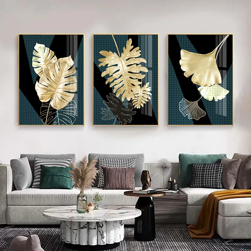 

Golden Green Plant Leaf Canvas Poster Ginkgo Wall Art Painting Nordic Posters and Prints Wall for Living Room DecorPictures