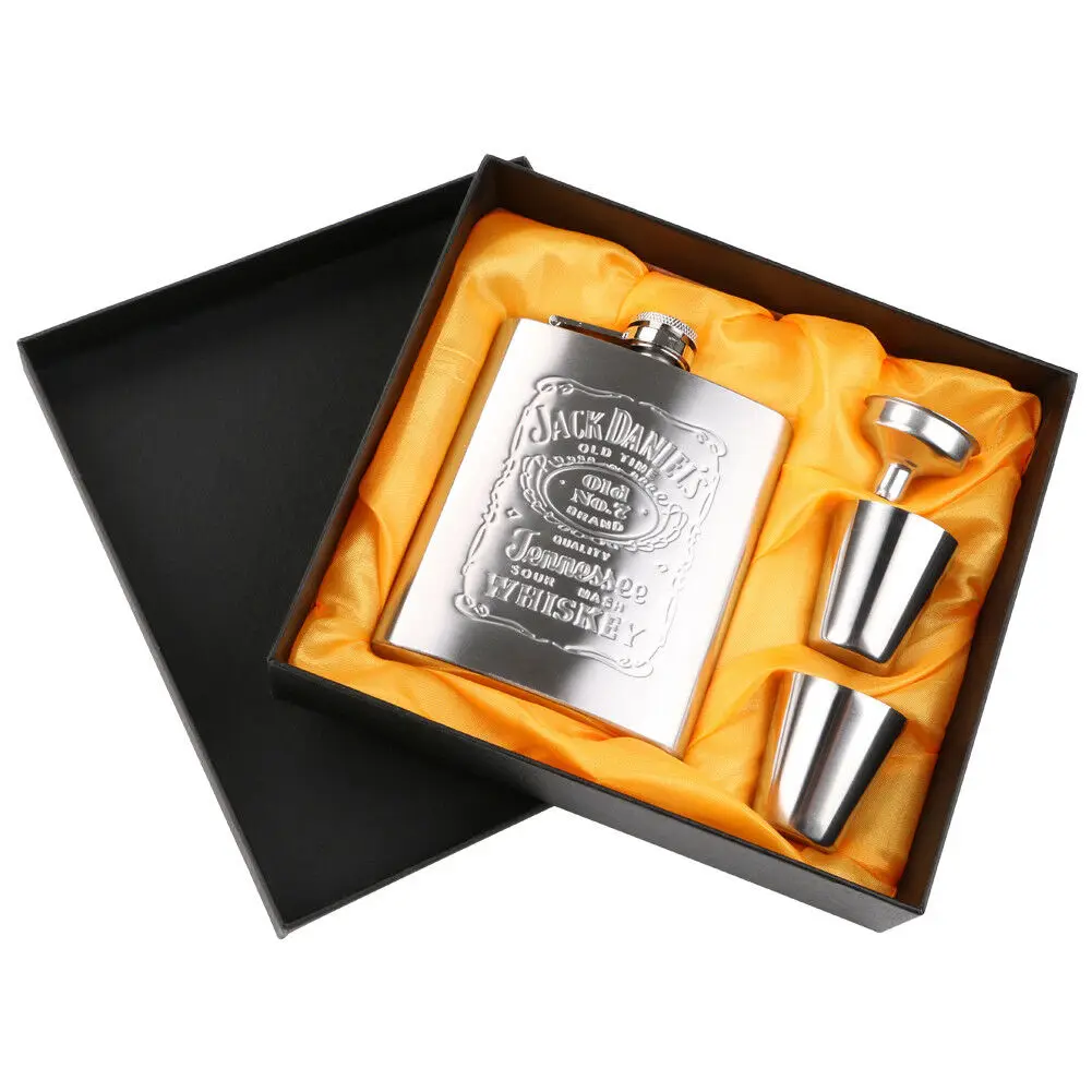 

Portable 7OZ Stainless Steel Hip Flask Bottle With 2 Cups For Wine Liqueur Alcohol Gift Package Pocket
