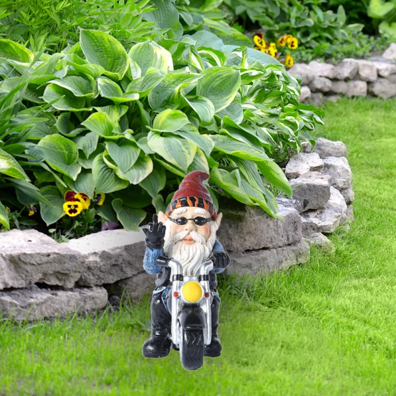 

Handsome Knight Fun Old Man Riding Motorcycle Dwarf Sculpture Outdoor Courtyard Garden Plant Potted Decoration