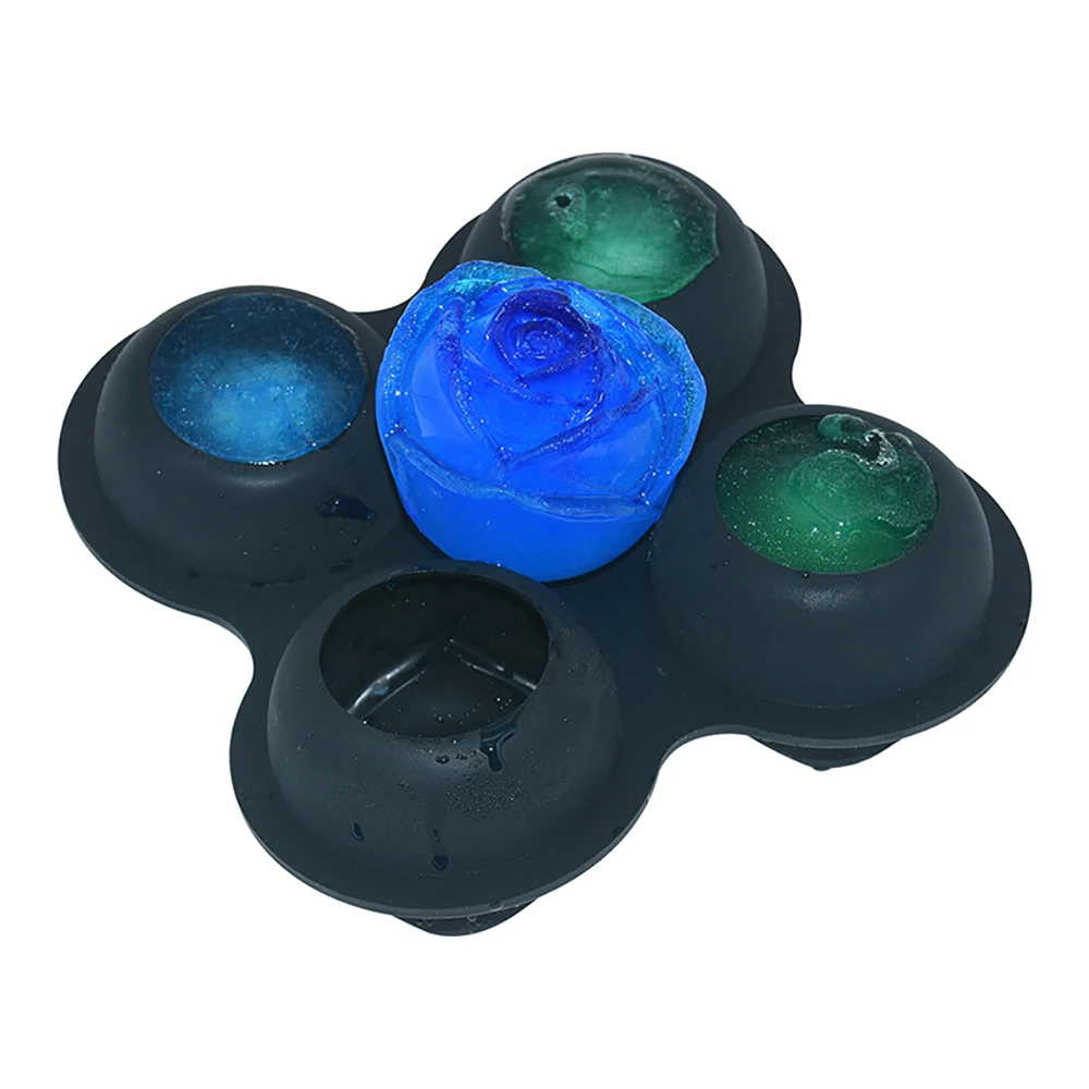 

4 Grid Rose Flower Shape Mould Home Ice Cream Cake Chocolate Mould Soft Silicone 3d Ice Cube Tray Reusable Cocktail Bar Molds