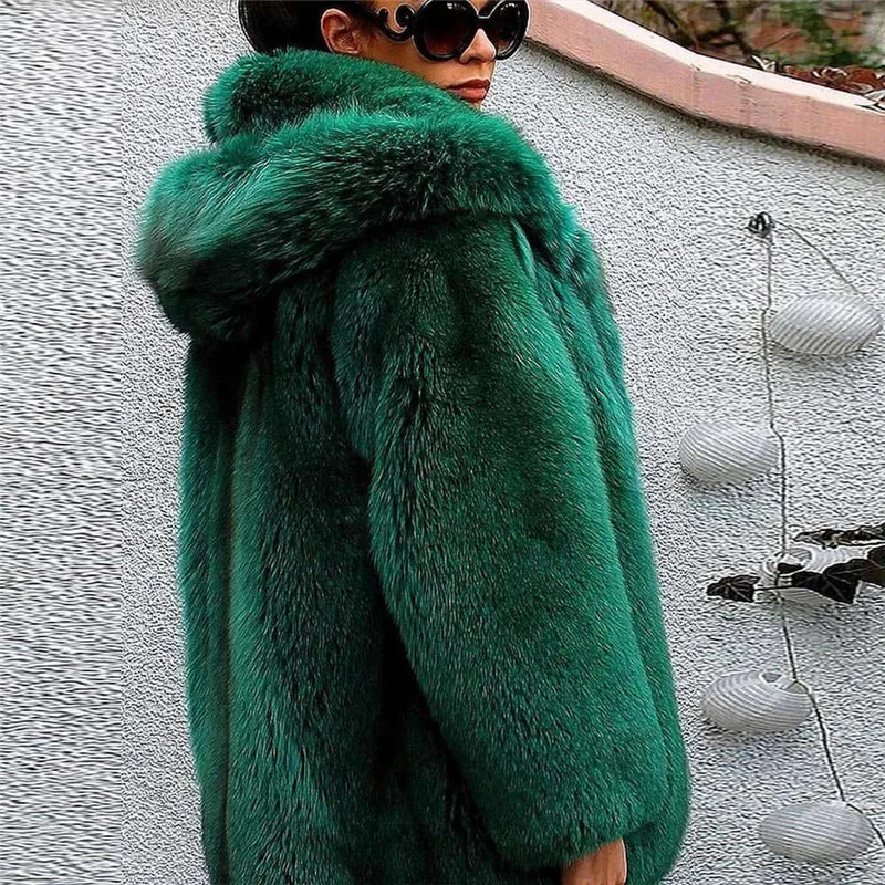 Natural Green Fox Fur Coats Medium Length Luxury Whole Skin Genuine Fox Fur Jackets Medium Length Winter 2022 New Fur Overcoats
