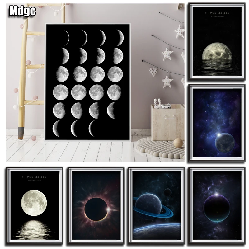 Космическая Луна планеты Вселенная сверхестественный Скандинавский дизайн