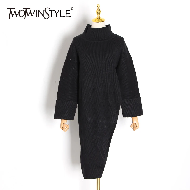 Свитер TWOTWINSTYLE свободный с высоким воротом и длинным рукавом 2020 | Женская одежда
