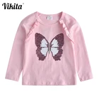 VIKITA для девочек хлопковая футболка для девочек бабочка с блестками, футболки, детская футболка для девочек; Футболка с рисунком; Детское Повседневное платье с длинными рукавами, Топы И Футболки для мальчиков