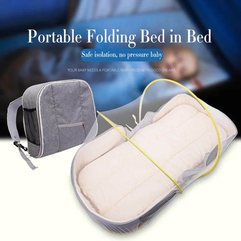 Portable Crib Bed with Mosquito Net Multi-function Mummy Backpack Large Capacity Folding Mobile Cot Baby Travel Crib