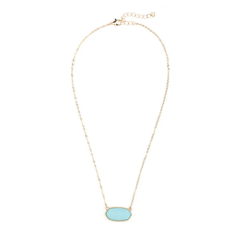 Druzy Drusy, ожерелья с кулоном, шестигранная смола, золотой воротник, модный бренд, Женские Ювелирные изделия, вечерние, свадебные, для свиданий, подарок - Окраска металла: light blue
