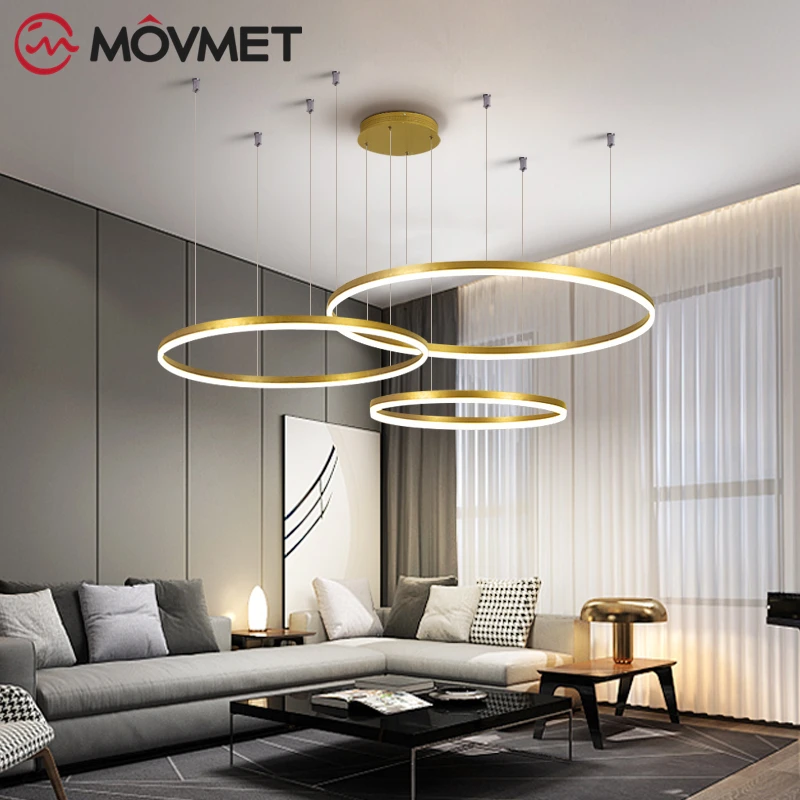 

Post-Modern Led Chandelier Hme Lighting Brushed Rings Ceiling Mounted Chandelier Lighting Hanging Lamp Gold&Coffee color