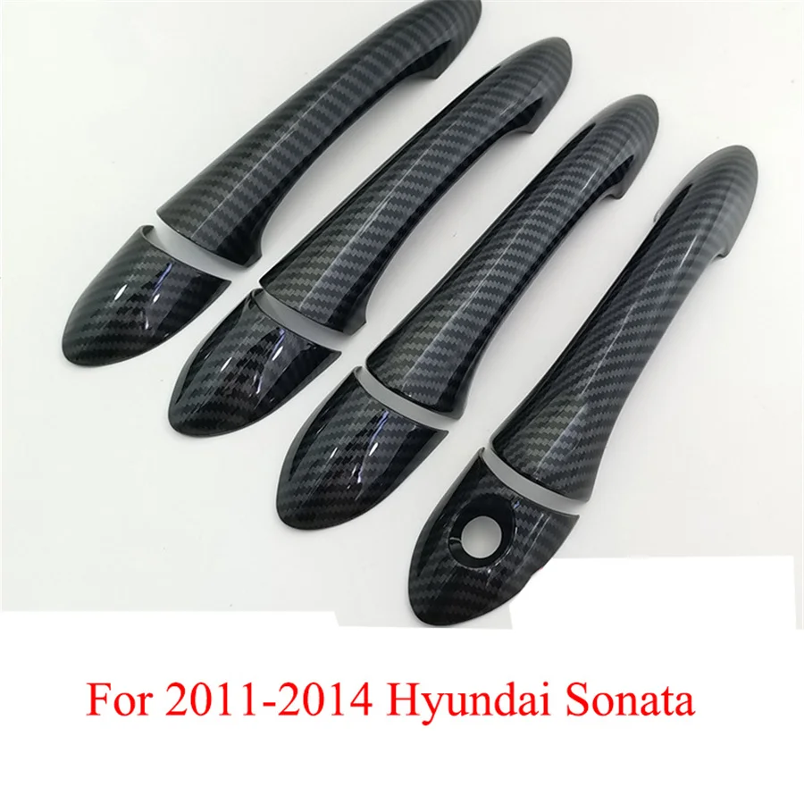 

Glossy Black Carbon Fiber Look Door Handle Covers Trims For 2011-2014 Hyundai Sonata