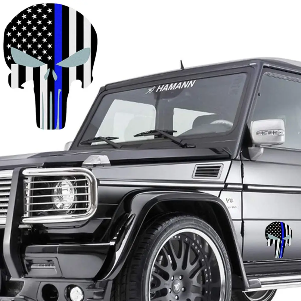 4*6 дюймов Автомобильный Стайлинг Каратель красная синяя линия Череп Наклейки под