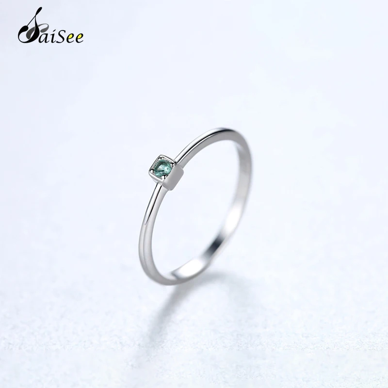SaiSee 925 пробы серебряные зеленые свадебные кольца для женщин минималистичные тонкие круглые кольца с драгоценными камнями ювелирные изделия Прямая поставка S925