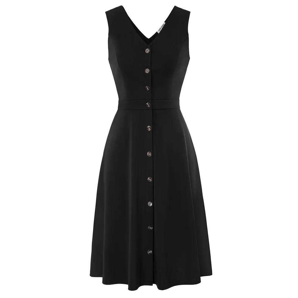 Сексуальное женское платье без рукавов на пуговицах Повседневные Вечерние