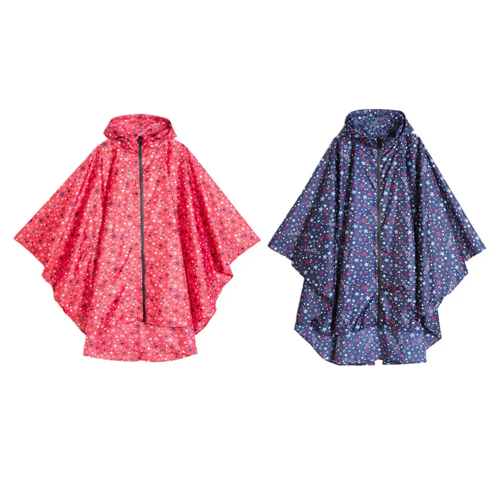 

Lady Outdoor Raincoat Star Portable Hooded Poncho Riding Zip Windbreaker
