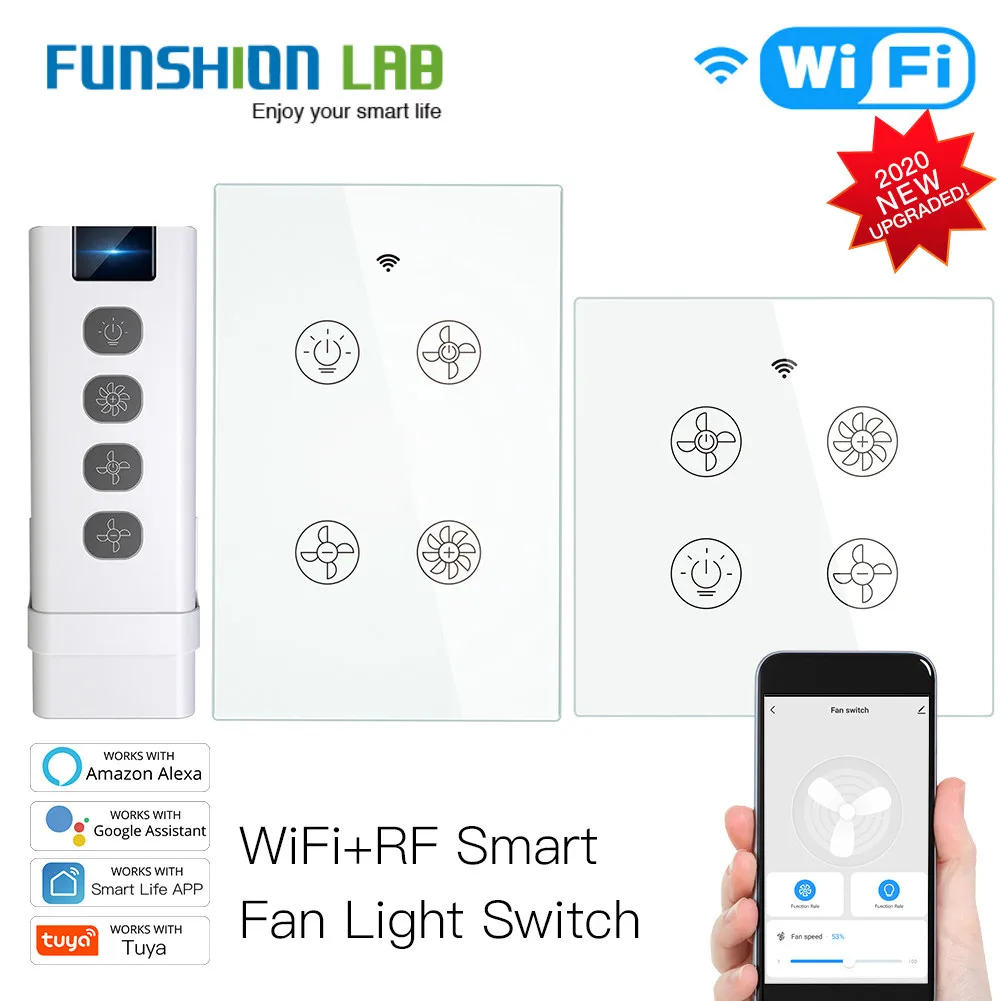 

New WiFi RF Smart Ceiling Fan Light 2/3 Way Control Smart Life/Tuya APP RF Remote Speed Control Alexa Google Home Compatible