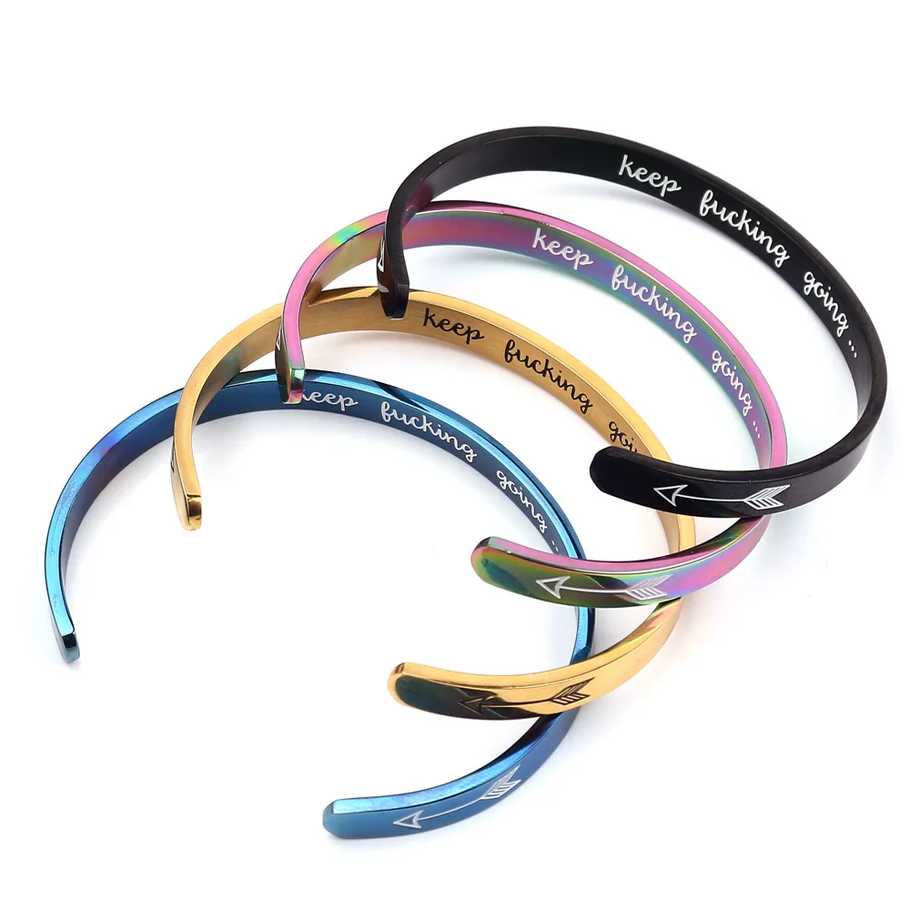 

QIAMNI Colorful Arrow Letter Keep Going Bracelets Bangles for Women Men Punk Motivational Friend Couple Jewelry Birthday Gift