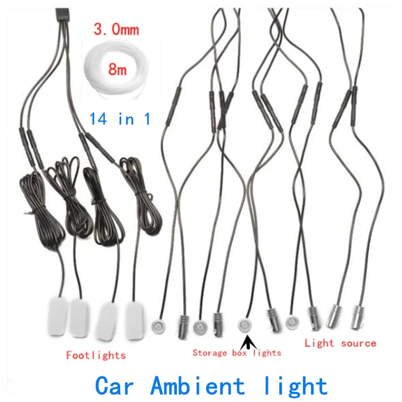 

14-в-1: цветная (RGB) окружающей среды СВЕТОДИОДНЫЙ до 8 м интерьера 3,0 Автомобиля Оптическое волокно полосы светильник приложение Управление 12 ...