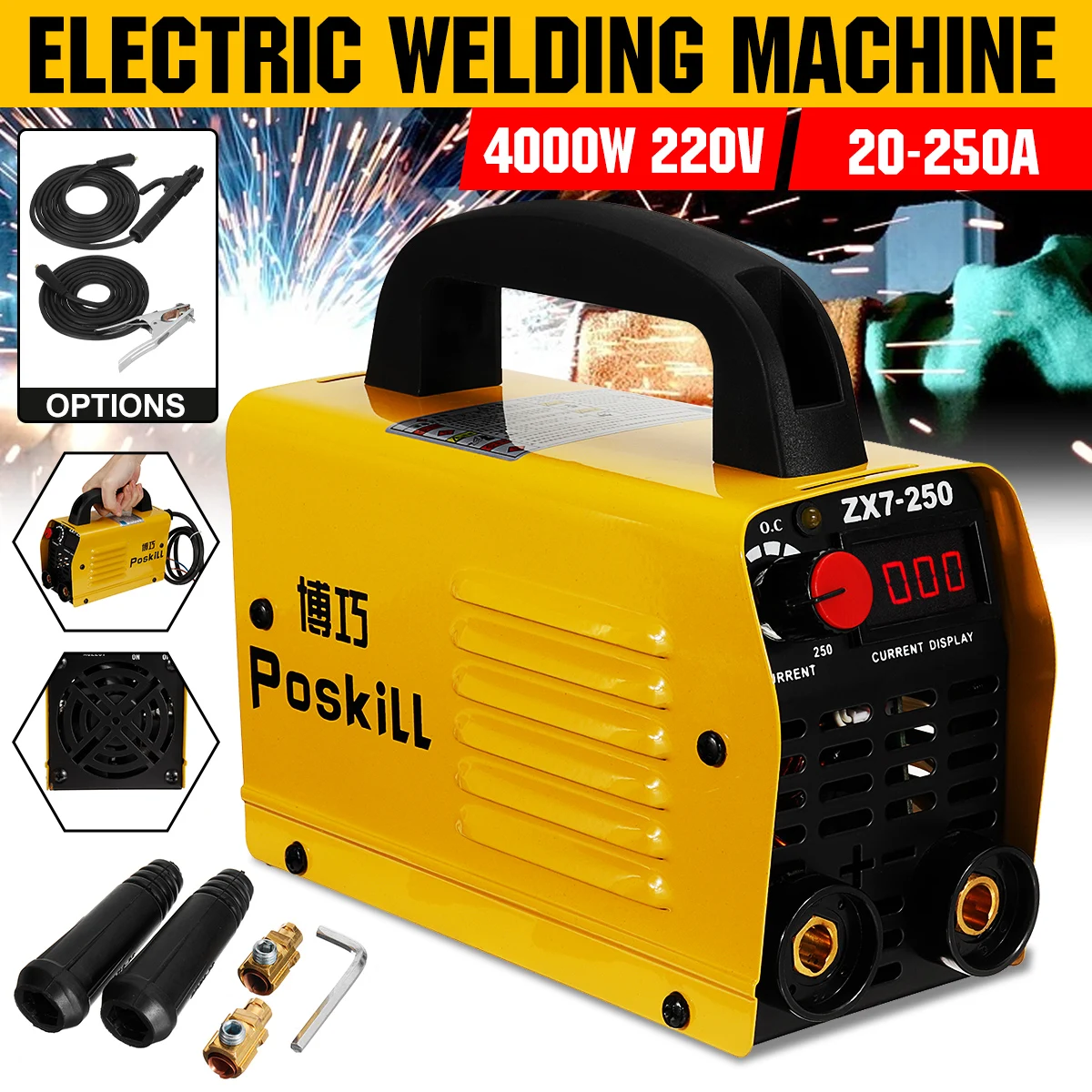 

ZX7-250 220V 4KW 20A-200A Portable Inverter Arc Electric Mini Welding Machine LCD Adjustable MMA Welder Welding Working 3M Cable