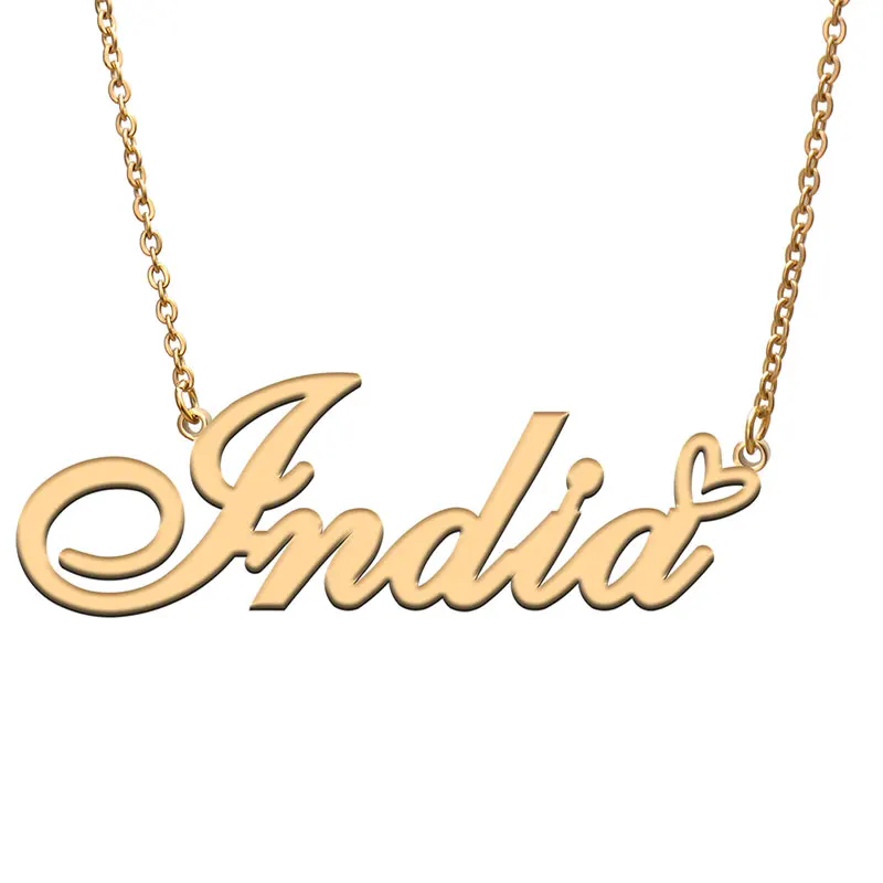 Любящее сердце Индии имя ожерелье для женщин из нержавеющей стали золотистого и