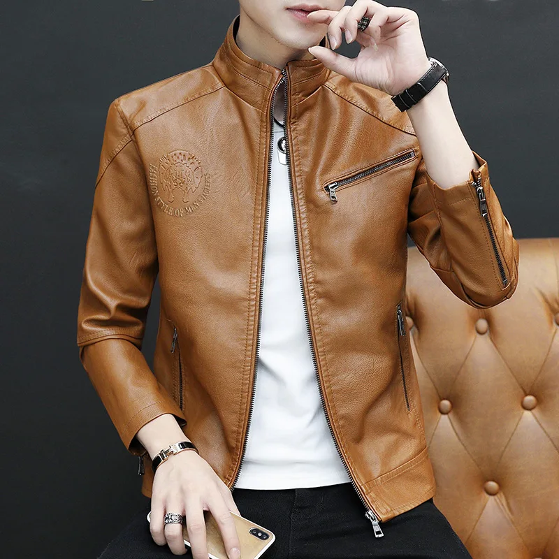 

2021 New Spring Men's Jacket Leather Fit PU Leather Jacket Fashion Motorcycle Youth Wash Leather Jacket Fashion