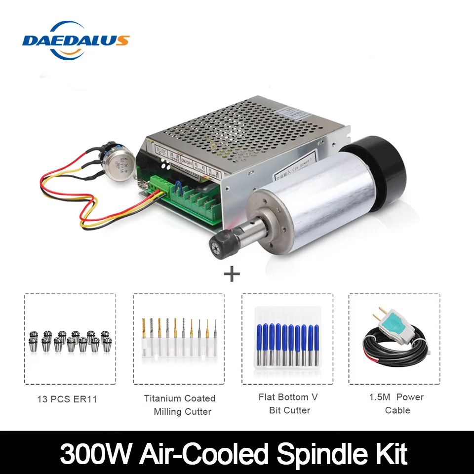 0.3KW spindle kit 300W Air-cooled Spindle + 110V/220V Mach3 Power Governor ER11 Chuck Milling Cutter For DIY Engraving Machine