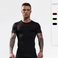 running t shirt men sport fitness workout shirts compression sweat top training jogging sportswear breathable gym tight shirt