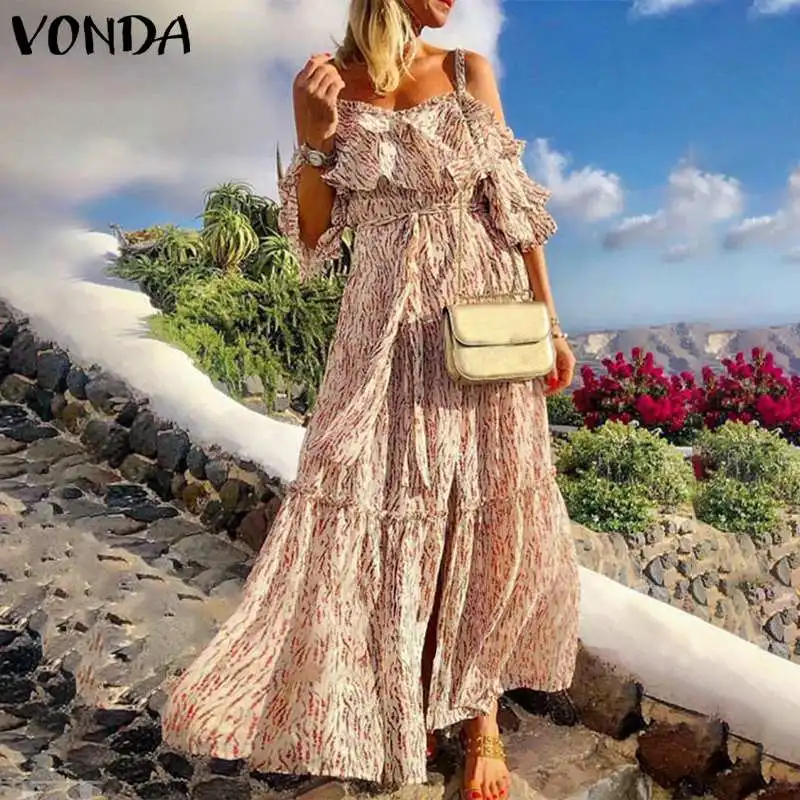 Женское богемное платье макси VONDA длинное без рукавов с открытой спиной и
