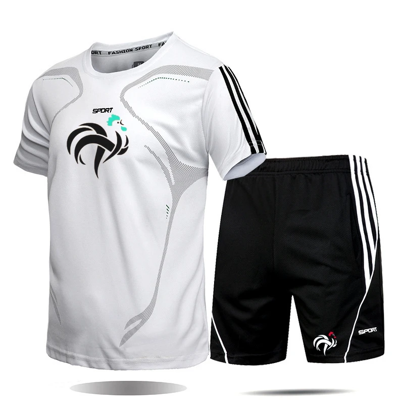 

New men's sportswear summer two-piece short-sleeved T-shirt top+shorts Casual fitness training jogging Workout clothes Suit