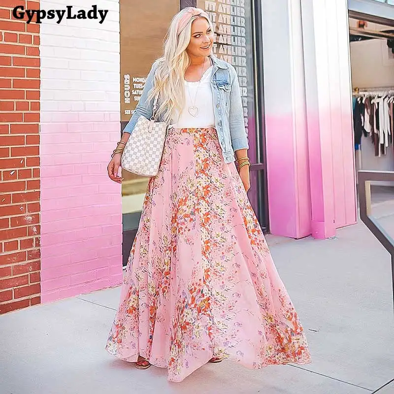 GypsyLady All Bloom Chiffon Maxi Skirt In Pink Floaty Plus Size Women Summer Floral Vibes Long Skirts Womens Faldas |