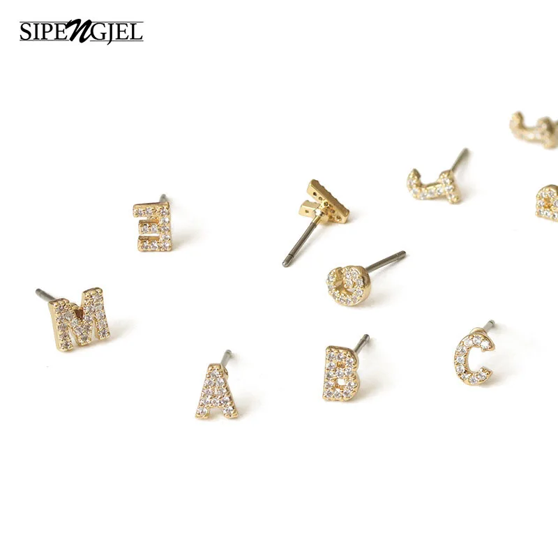 SIPENGJEL Fashion Korea Initail Letter Stud Earrings For Women Dainty DIY Name Cartilage Piercing Earrings  Jewelry