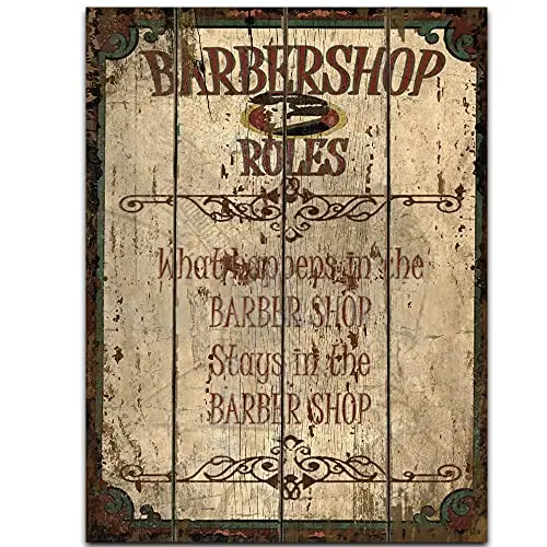 

Original Retro Design Barber Shop Rules Wood Signs Wall Art|Natural Wooden Board Print Poster Wall Decoration for Barber Shop