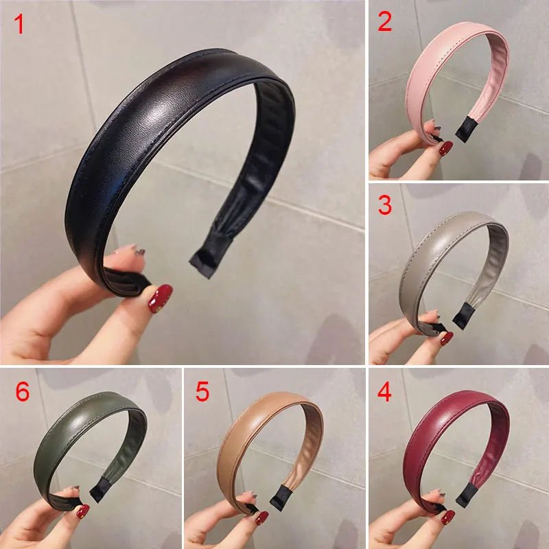 Ободок для волос женский из искусственной кожи тонкий модный простой винтажный