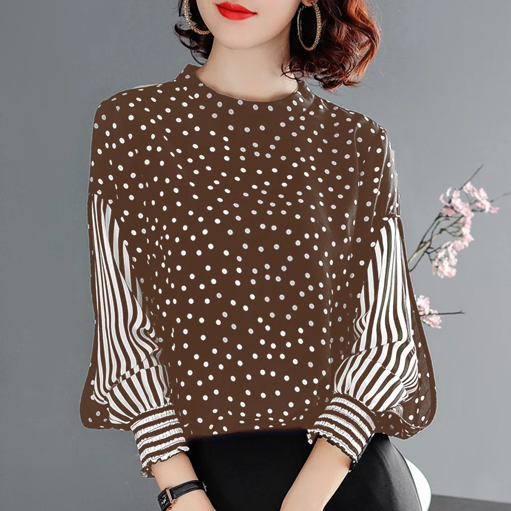 Женская шифоновая рубашка с газовыми волнами и полосатыми рукавами свободная