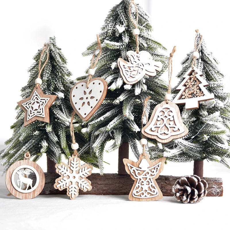 

New Year 2022 Natural Wood Christmas Tree Ornament DIY Wooden Hanging Pendants Christmas Decora Adornos De Navidad Kids Gifts