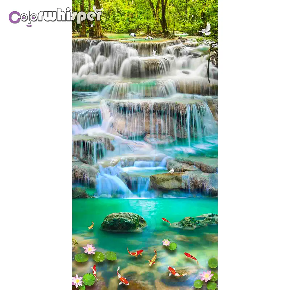 

Алмазная живопись 5D, полноразмерная/круглая вышивка «Золотой рыбка», «Водопад», вышивка крестиком, мозаика, картина в подарок D045