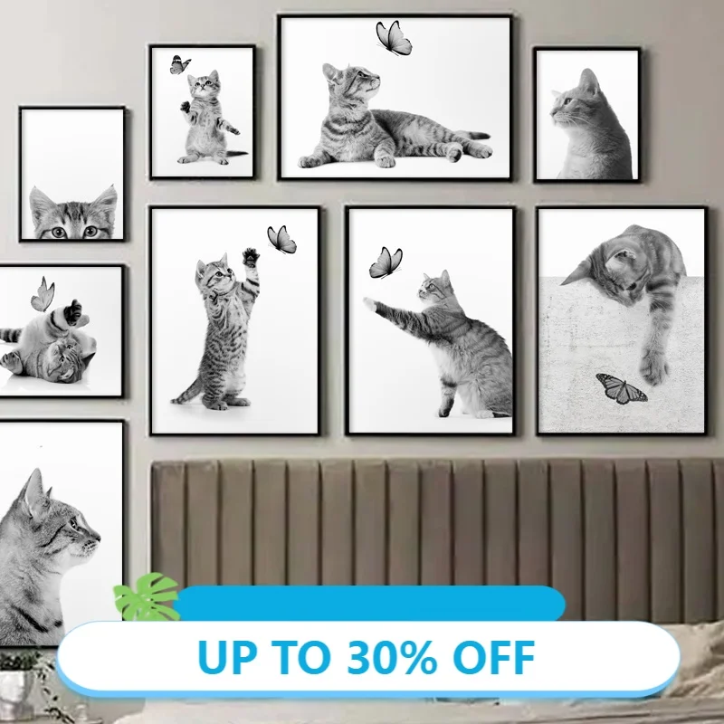 Холст для живописи черный белый цвет с рисунком бабочки и забавные Животные