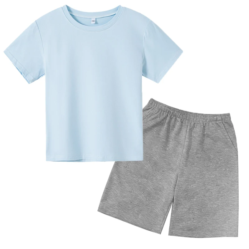 

Pure color children's sets for boys and girls 4-14 years short sleeve pure cotton T-shirts and pants newest children's clothes