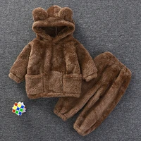 2021 winter girls boys fleec warm 2pcs suit baby kids children clothing set