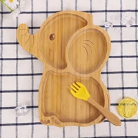 children cute cartoon elephant dinner plate wooden adorable food dish with spoon 3 grids food dish fruit tray snack plate
