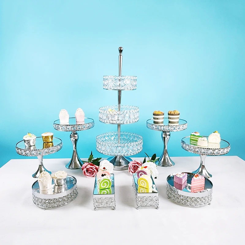Rectangular Mirror-Top Cake Stand Risers Dessert Tray Set (Gold) 3 tiers cupcake stand | Дом и сад