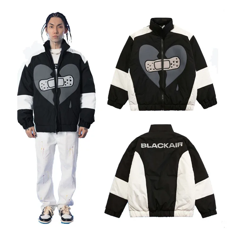 

Осенне-зимняя мужская куртка с хлопковой подкладкой с вышивкой для мужчин и женщин, Американская Спортивная винтажная уличная одежда, утеп...