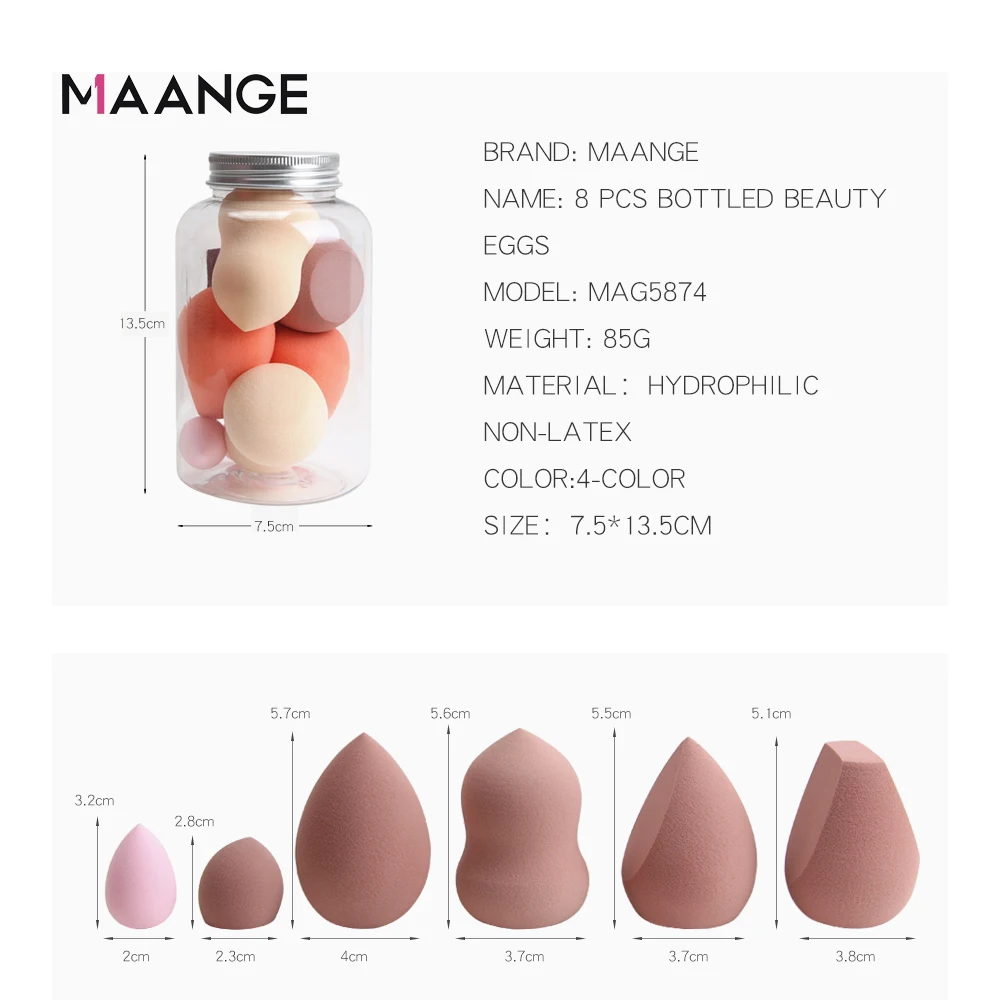 

MAANGE Cosmetic Puff Foundation Sponge Powder Smooth Cream Blending Multi Shape Water Face Beauty Makeup Tool with Bottle